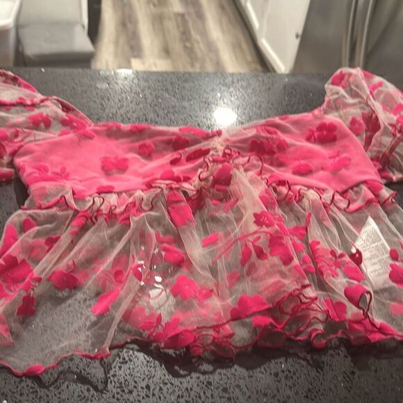 Kimchi Blue Claudia Floral Blouse Puff Sleeve Womens Size Large NWOT - Picture 6 of 6